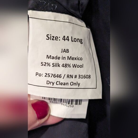 JoS A Banks tailored fit silk wool bland navy blue two button blazer coat sz 44L - Picture 6 of 13